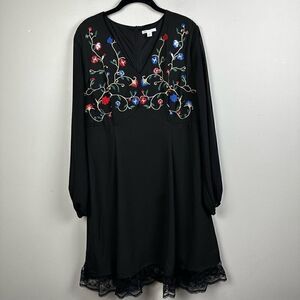 Women’s boho embroidered black chiffon fit flare cocktail  plus size 16 dress